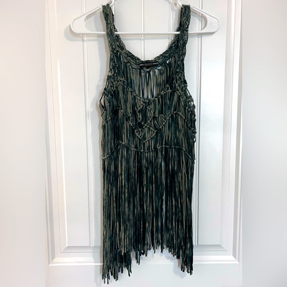 Miss Me Tops - Miss Me Green Macrame Top Fringe Tank